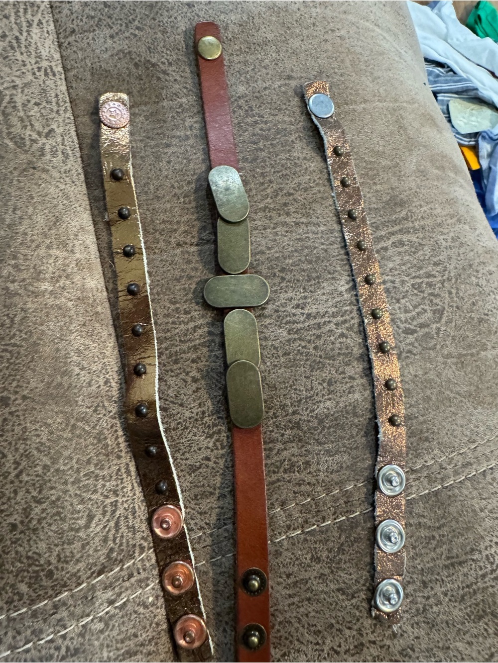 Leather and Metallic Stud Men's Bracelets - Brown and Bronze